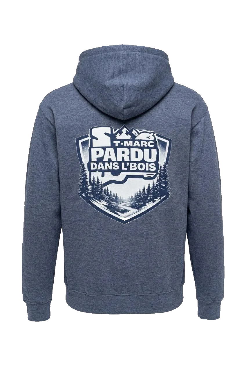 St-Marc Pardu dans L'bois merch hoodie backpatch bleu